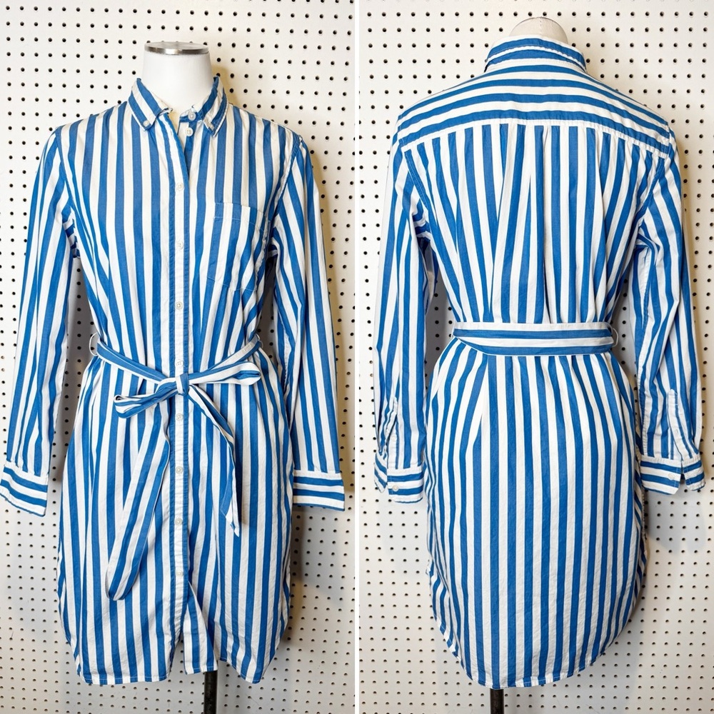 GAP |‎ Blue and White Striped Long Sleeve Shirt Dress w/ Removable Belt Sz. M